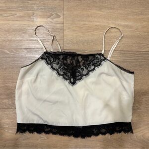 White Satin Black Lace Cropped Camisole